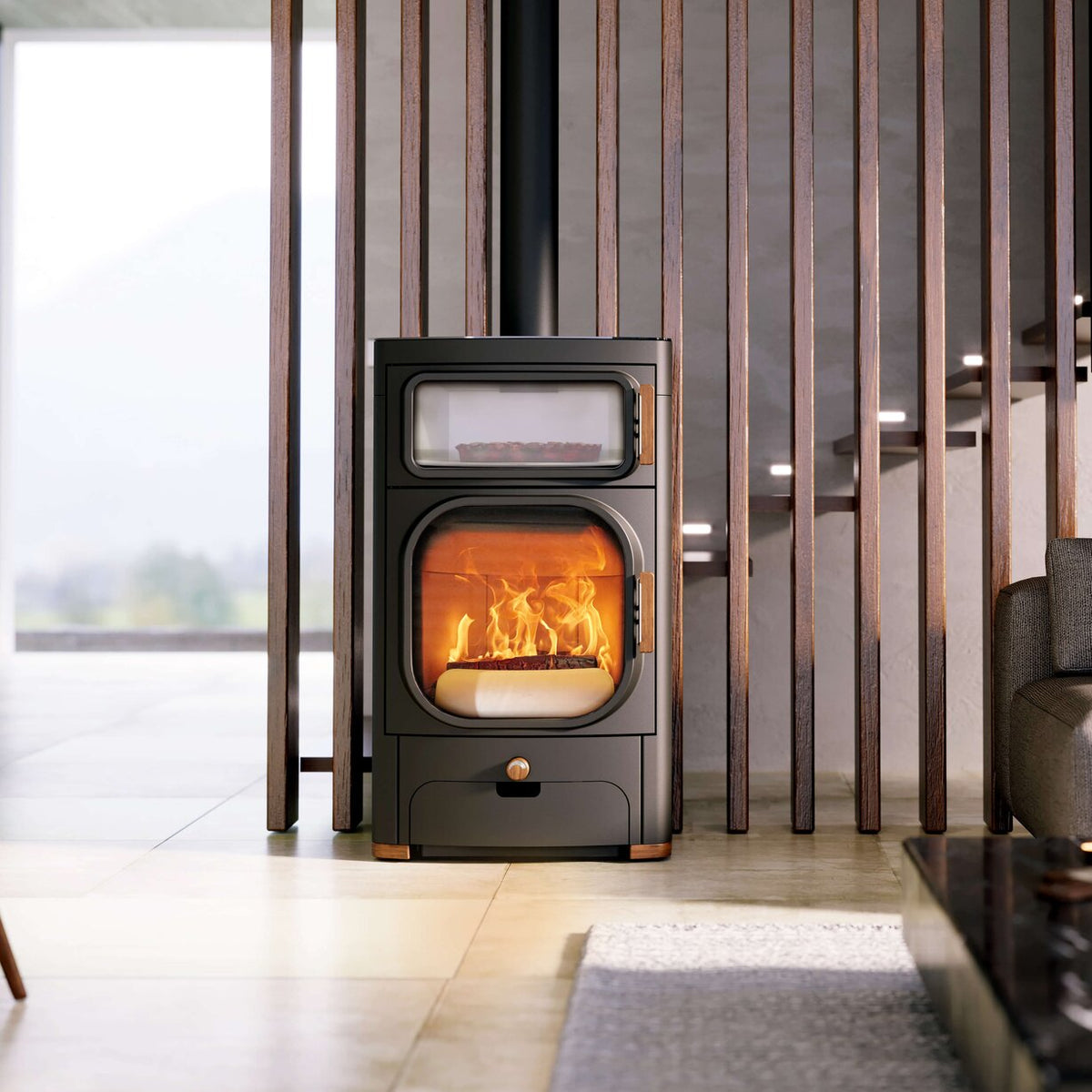 Poêle à bois Austroflamm Heidi Back 2.0 avec compartiment cuisson, classe A+