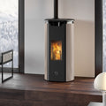 Poêle à granulés Edilkamin EK63 Tweed 90+ Evo gris tourterelle sortie fumées dessus 9,2 kW
