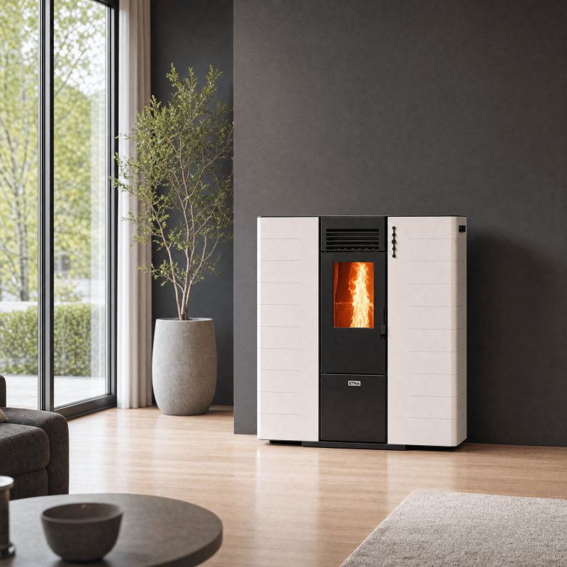 Poêle à granulés canalisable ETNA Ricanto 10 kW dans un intérieur