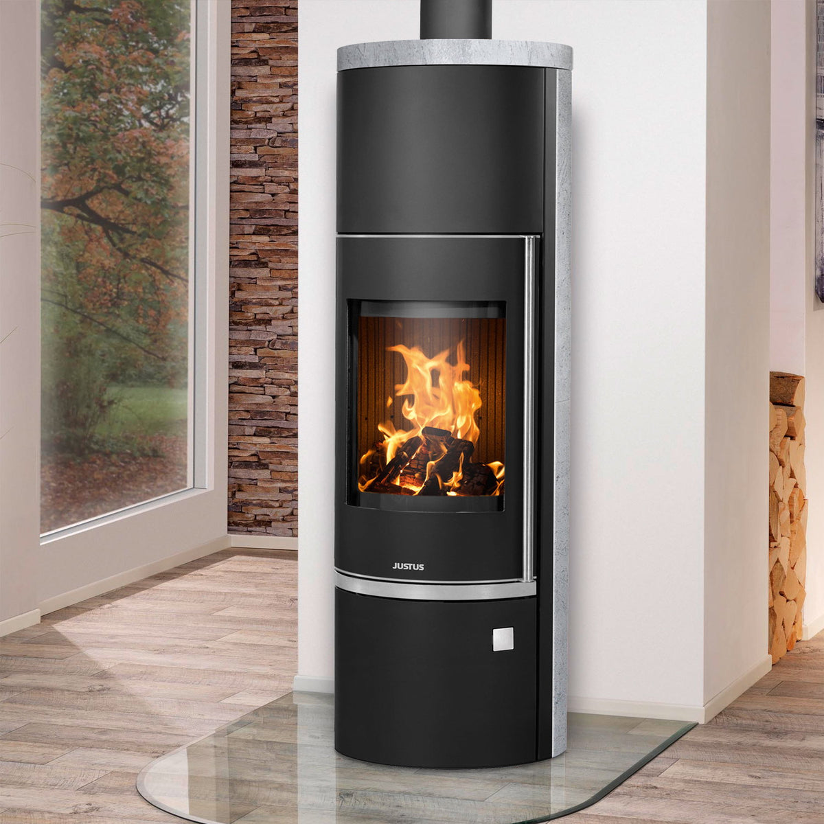 Poêle à bois Justus Faro Aqua 2.0 acier noir avec échangeur d’eau et revêtement stéatite 8,5 kW — image 1