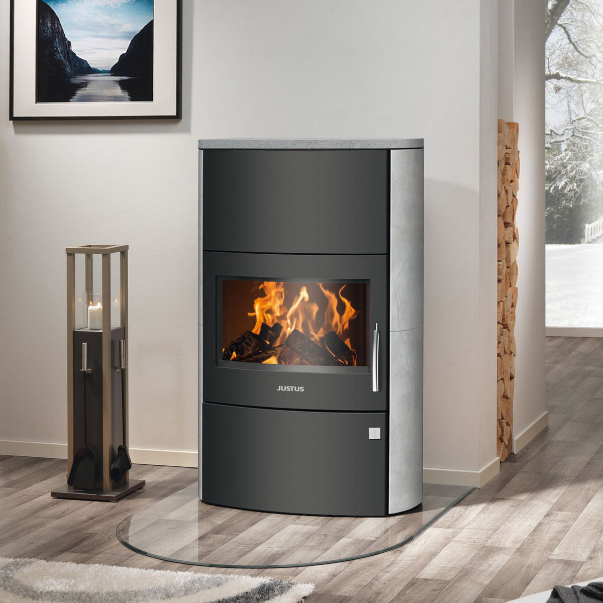 Poêle à bois Justus Agero W+ en acier noir et pierre ollaire 7 kW - image 1