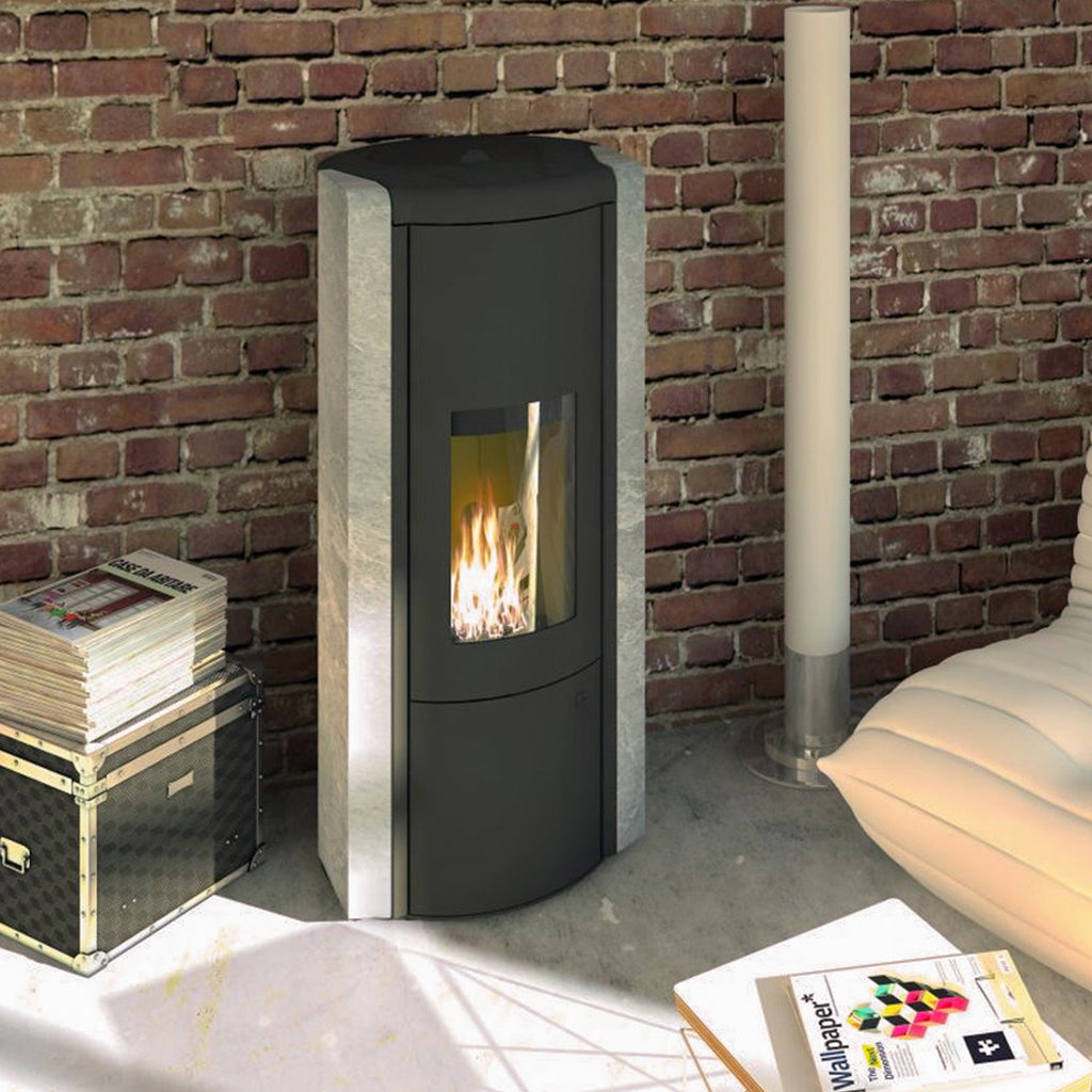 Poêle à granulés Olsberg Arina 3.0 acier noir et pierre naturelle serpentine – 6 kW