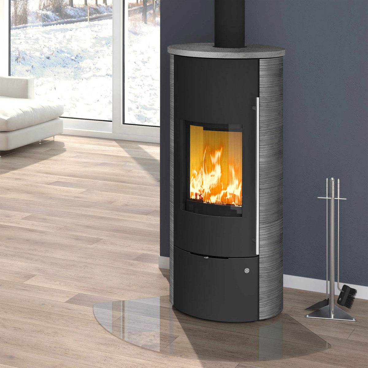 Olsberg Tolima Aqua II Compact – poêle à bois avec circulation d’eau, acier noir et céramique Curlo 10 kW – image 1