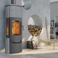 Lotus Prio M LO-333 – Poêle à bois gris avec pierre ollaire, vitre latérale et PowerStones