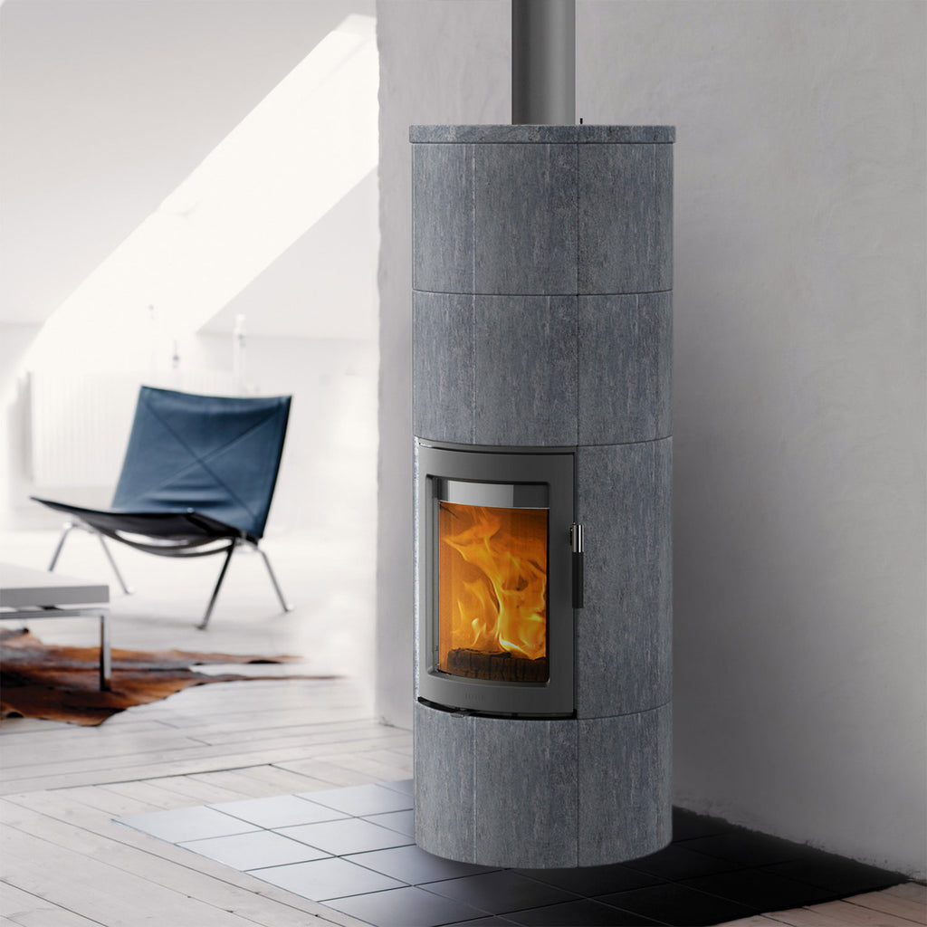 Poêle à bois Lotus Maestro 2 en stéatite – porte grise, évacuation des fumées par le haut 6 kW – image 1
