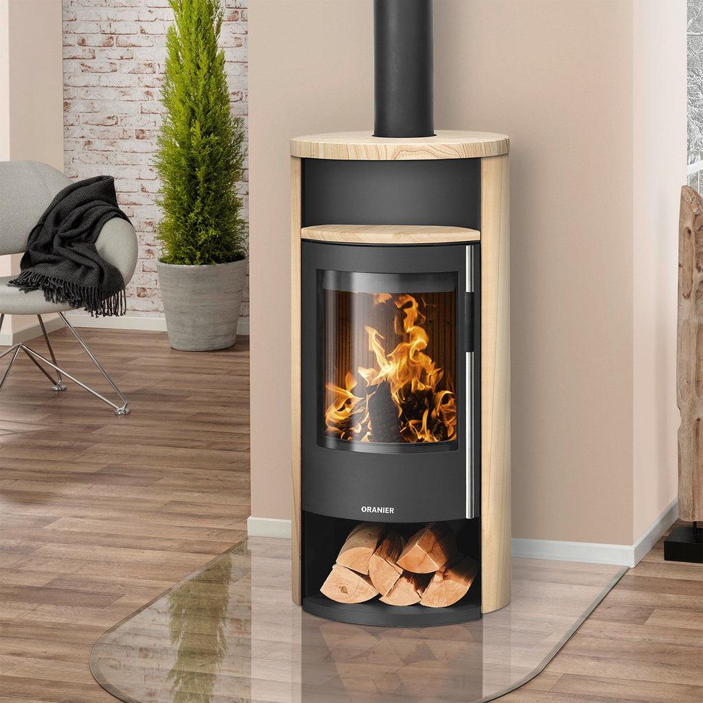 Oranier Polar Neo 6 – Poêle à bois acier noir et pierre de sable 6,5 kW DIBt