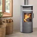Justus Island 5 2.0 – Poêle à bois 5 kW, acier gris et pierre ollaire