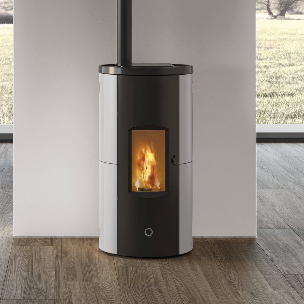 Poêle à granulés Edilkamin EK63 Like 80 Evo céramique blanc 7,6 kW raccordement supérieur