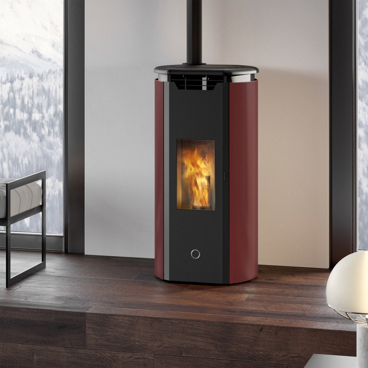 Poêle à granulés Edilkamin EK63 Tweed 90+ Evo bordeaux 9,2 kW sortie fumées dessus