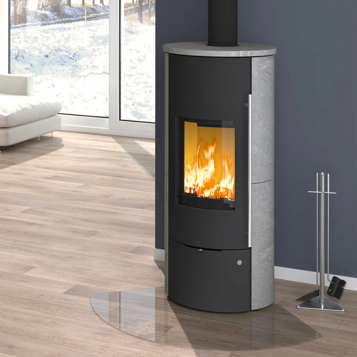Olsberg Tolima Aqua II Compact – Poêle à bois 10 kW acier noir avec échangeur d’eau et pierre serpentine – image 1