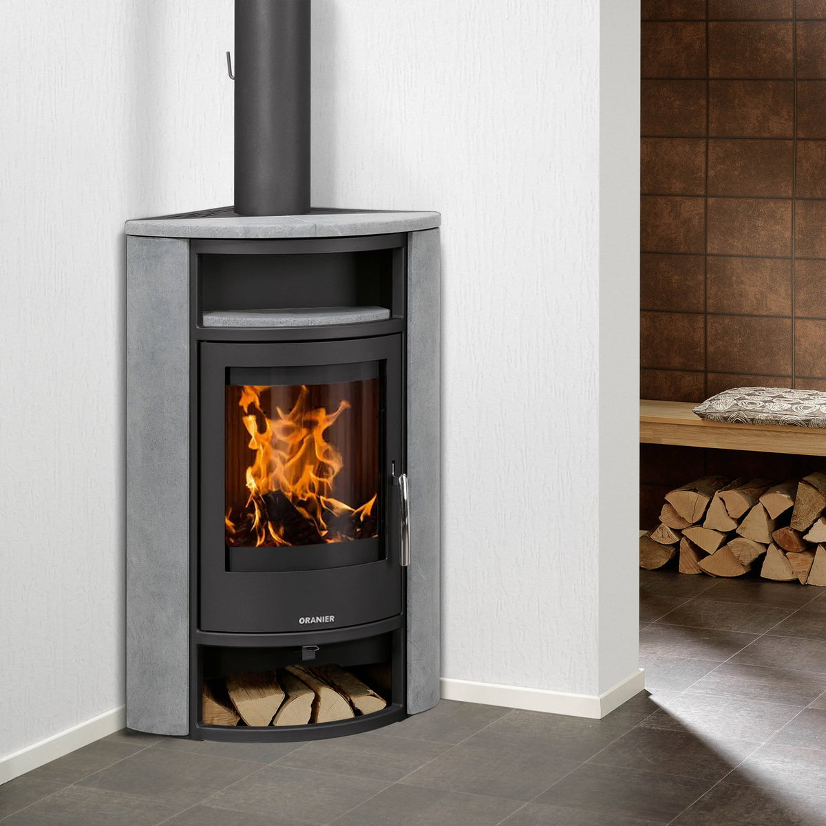 Poêle à bois d’angle Oranier Polar en pierre ollaire – 6,5 kW