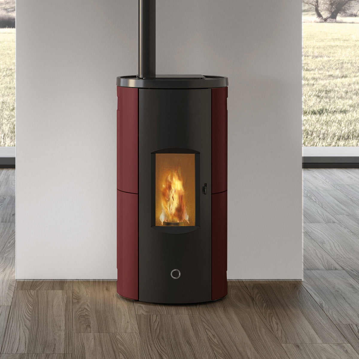 Poêle à granulés Edilkamin EK63 Like 80 Evo céramique bordeaux 7,6 kW raccordement supérieur