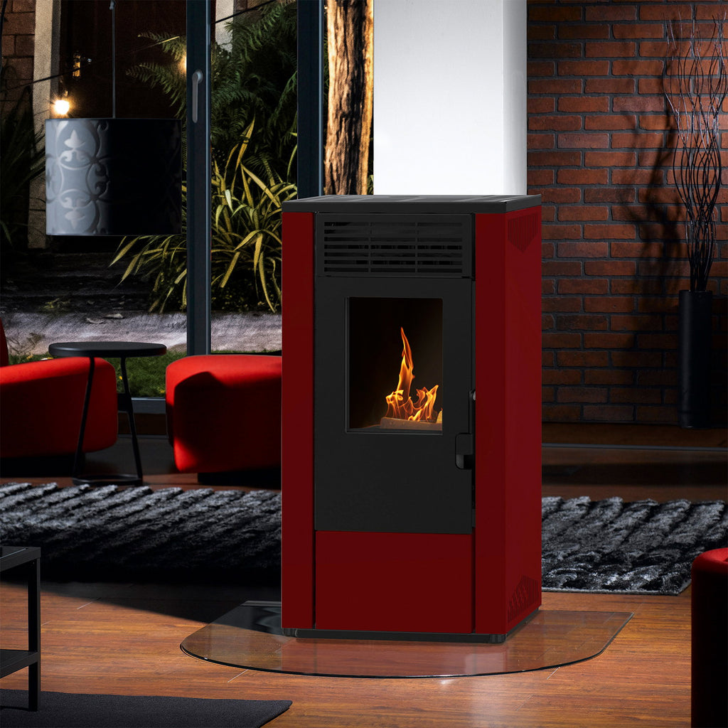 Wamsler WPO 7 poêle à granulés acier bordeaux côtés droits 7,5 kW