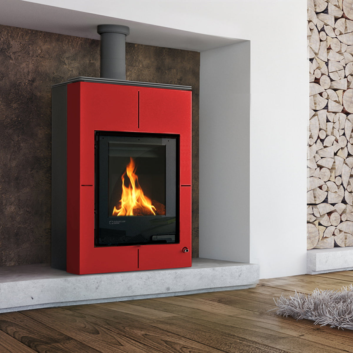 Poêle à bois Aquaflam Vario Saporo Rouge 11 kW