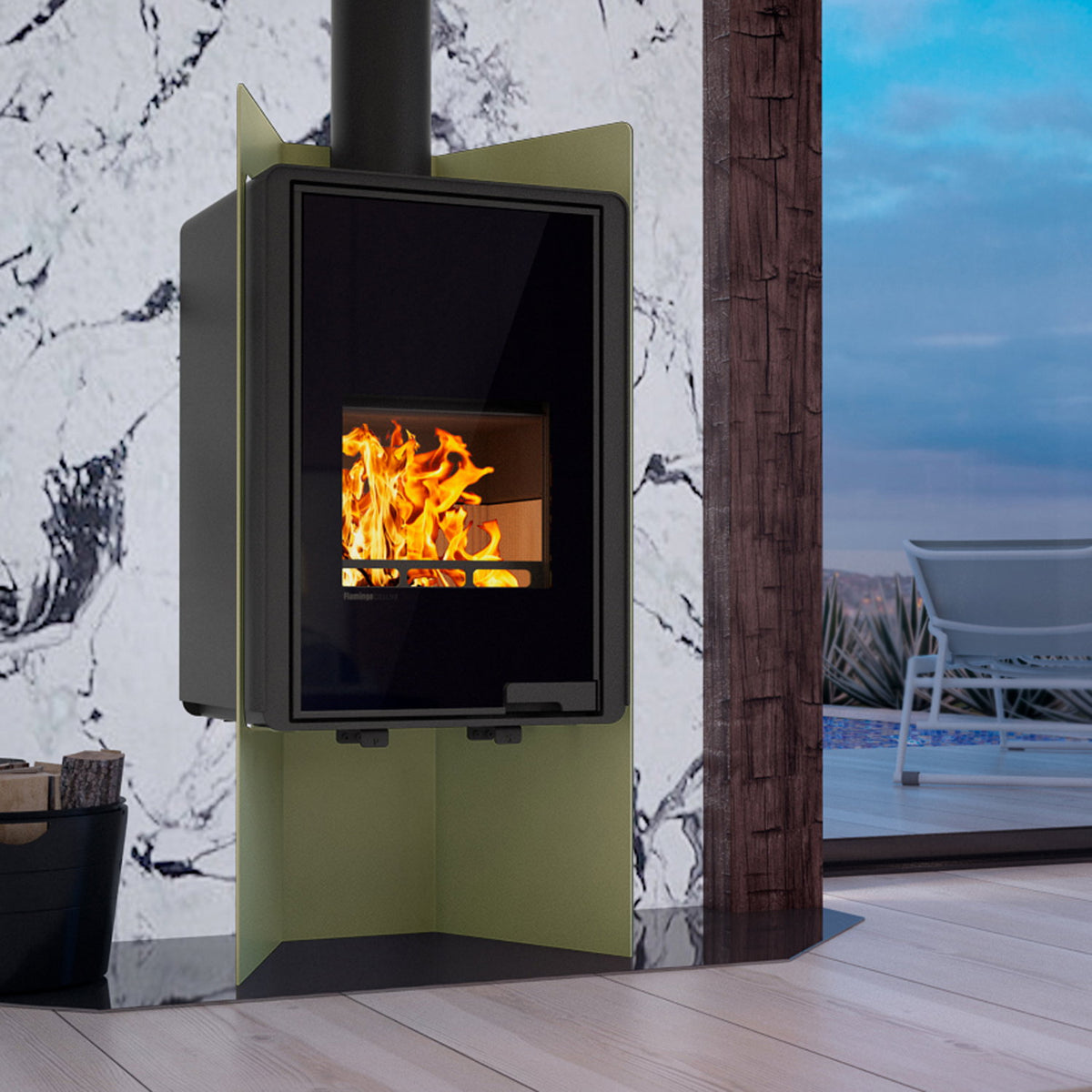 Poêle à bois HS Flamingo Deluxe Pulau Olive HSF42-030 9 kW - image 1
