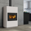 Poêle à bois Lotus Beto 470 KS2317 6 kW, porte grise et plaque supérieure en acier gris