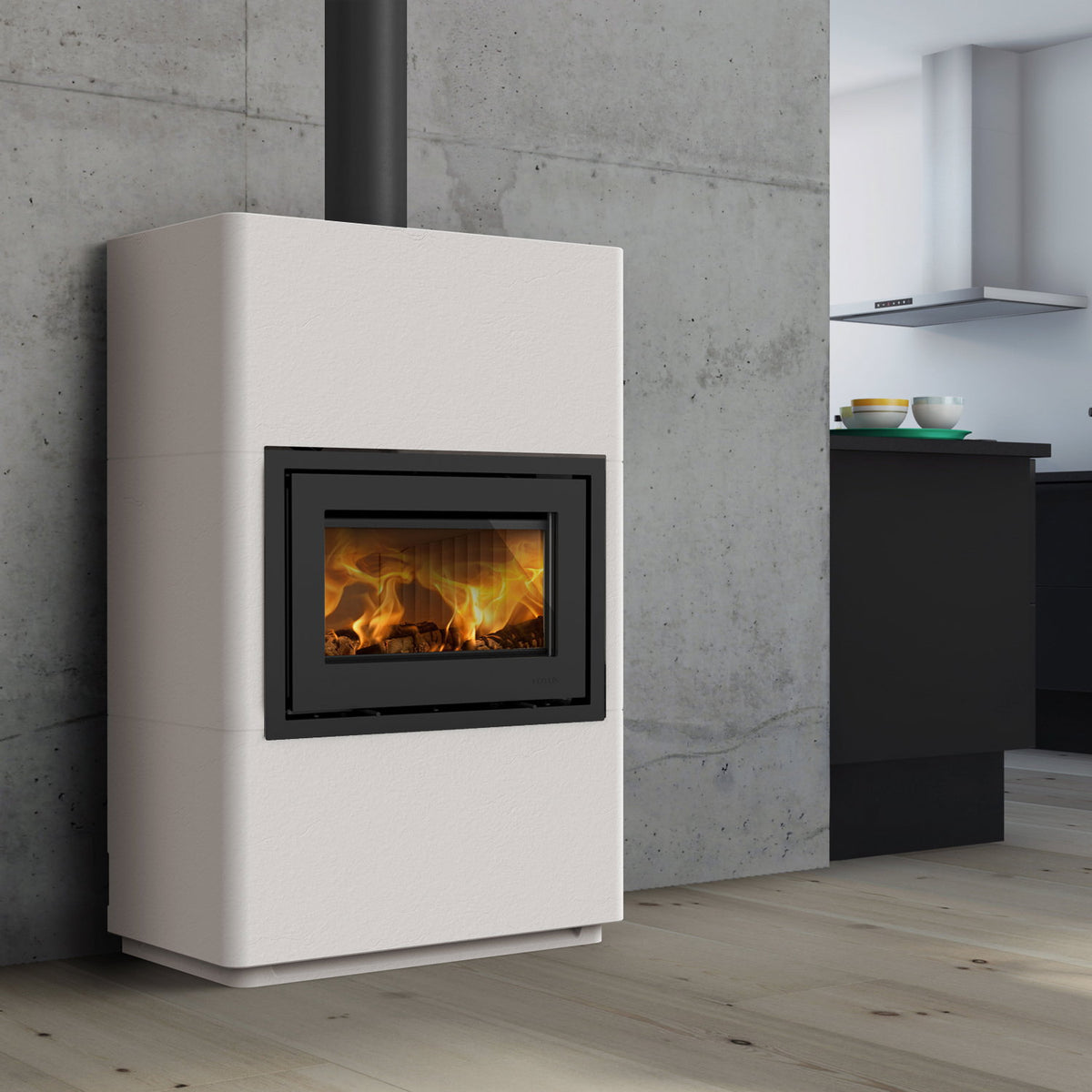 Poêle à bois Lotus Beto 470 KS2317 6 kW, porte grise et plaque supérieure en acier gris