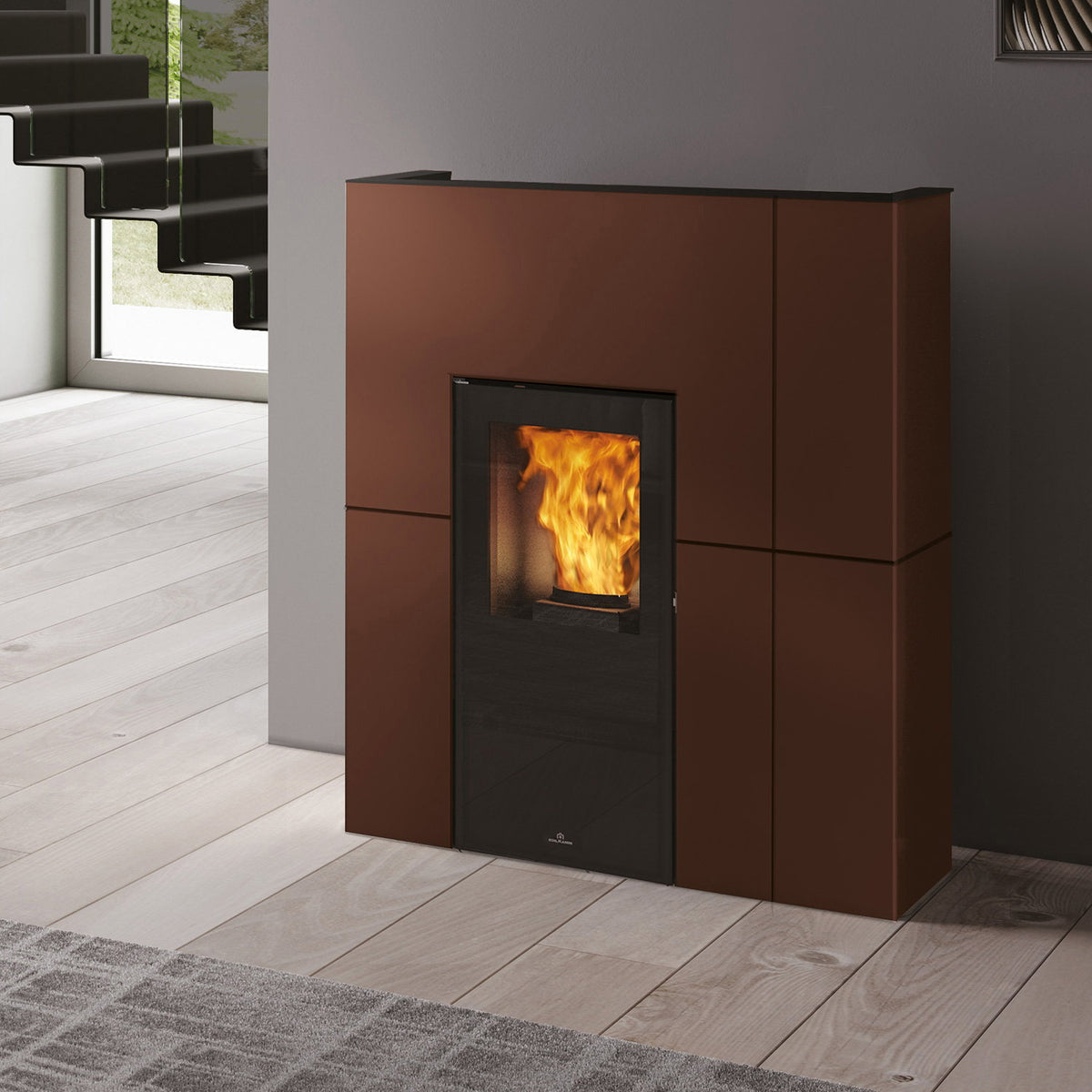 Edilkamin Blade H 15 Evo acier bronze dans un intérieur contemporain