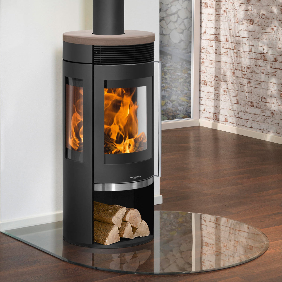 Oranier Rota TRE 2.0 – Poêle à bois acier noir, plaque céramique Grappa 6 kW