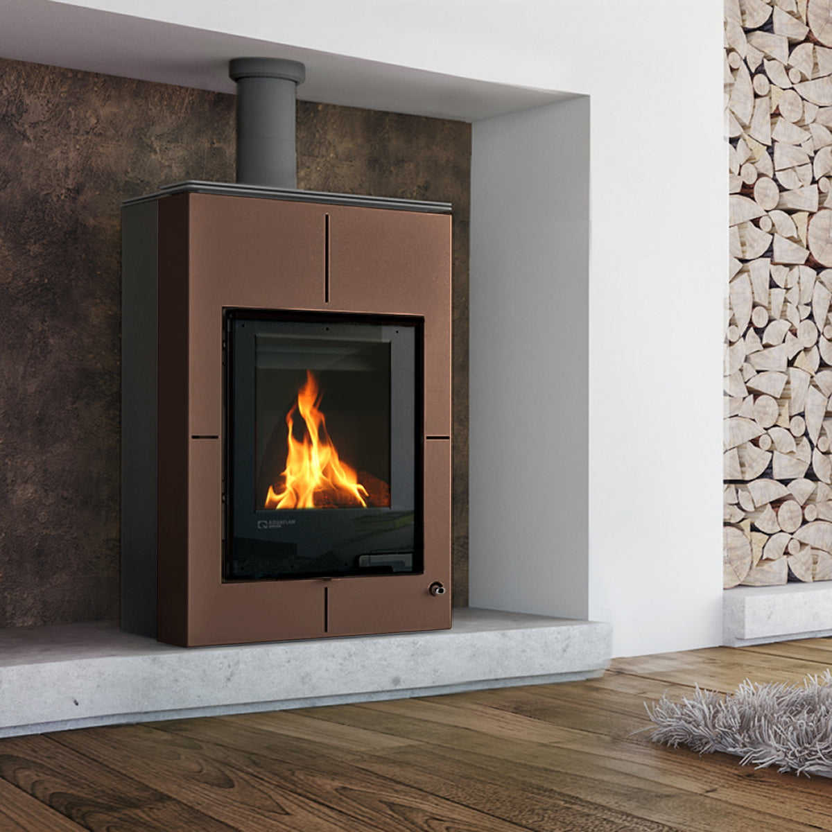 Poêle à bois Aquaflam Vario Saporo Manuel Marron avec échangeur thermique 11/5 kW - image 1