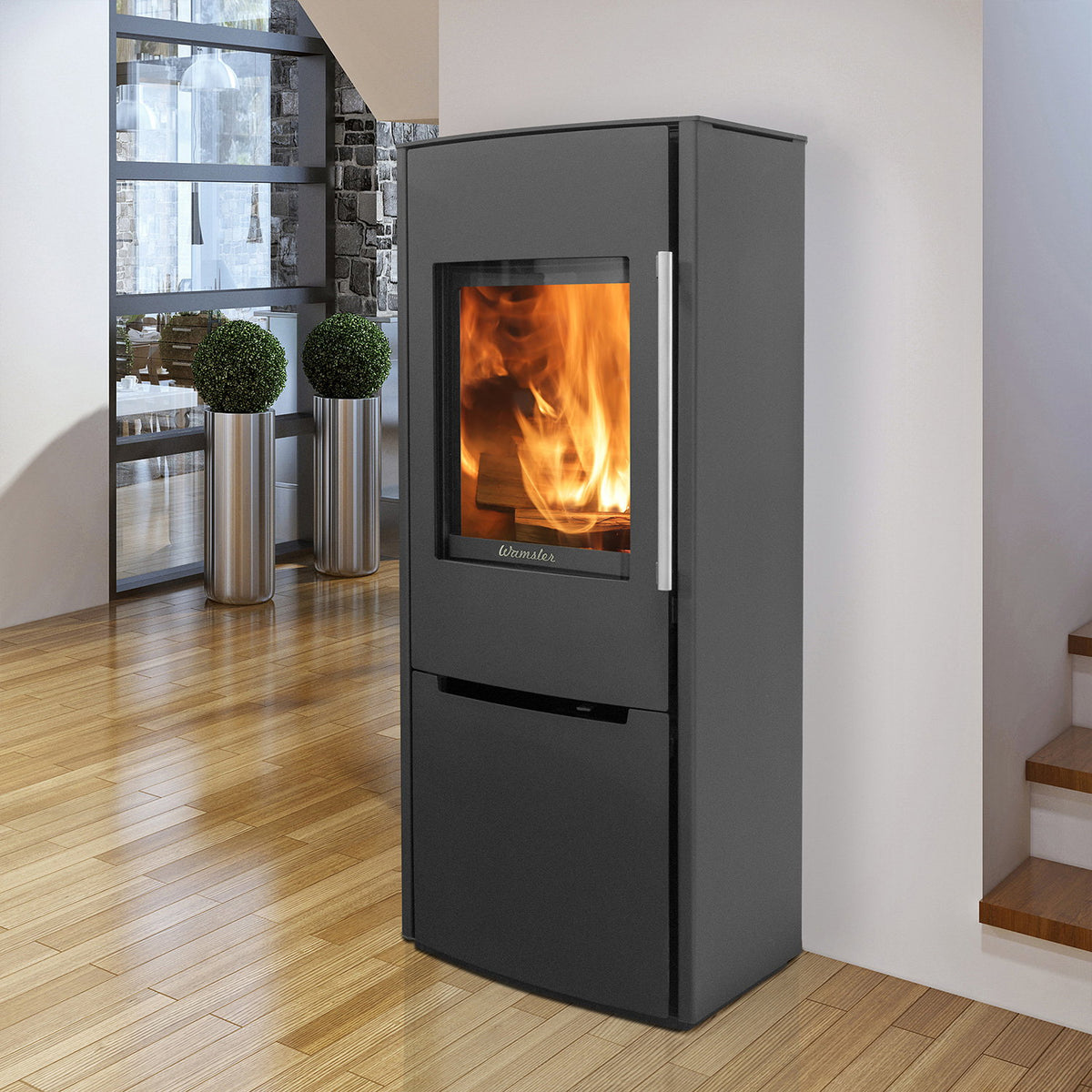Wamsler Pylon 1G – Poêle à bois en acier noir 6,2 kW