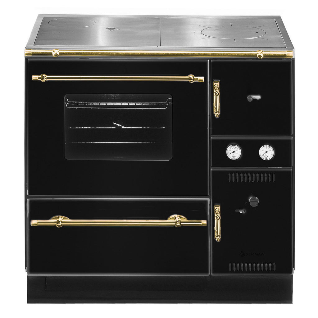 Poêle de cuisine à eau Wamsler K 148 CL noir et or, sortie fumée à gauche, 23 kW