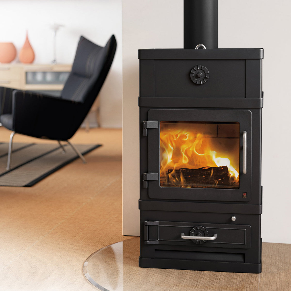 Poêle à bois Lotus 2060 noir, évacuation des fumées par le haut, 8 kW