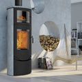 Poêle à bois Lotus Prio 7M Noir avec pierre ollaire, sortie des fumées par le haut 7 kW