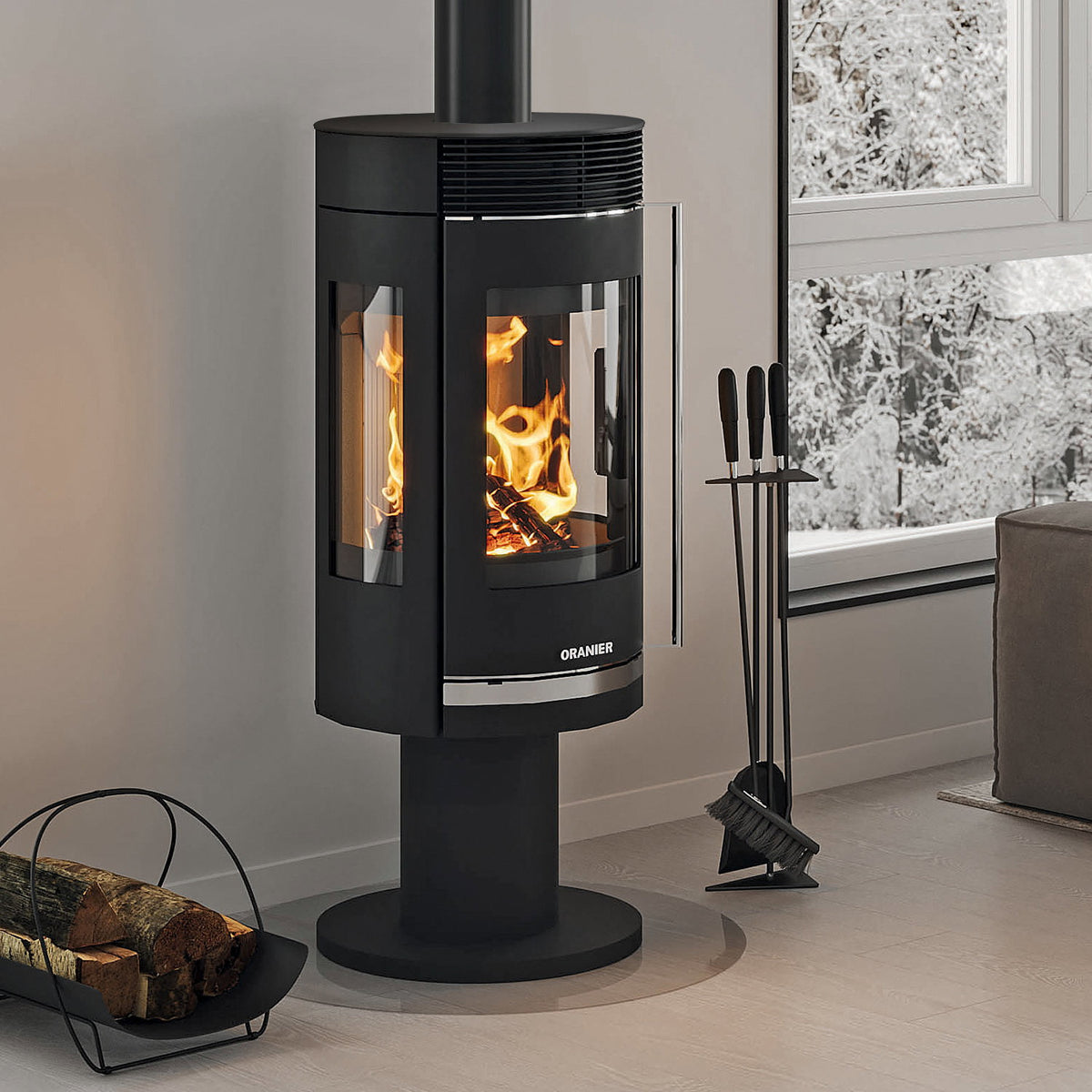 Oranier Rota Twist – Poêle à bois acier noir avec plaque supérieure en acier 7 kW