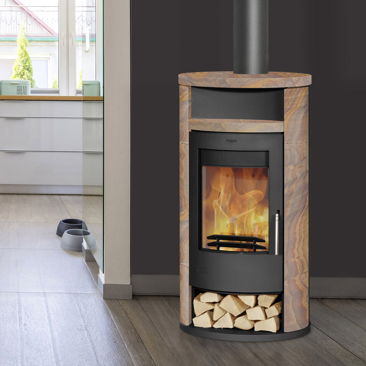 Poêle à bois Fireplace Alicante K1266 acier noir pierre de sable 8,3 kW