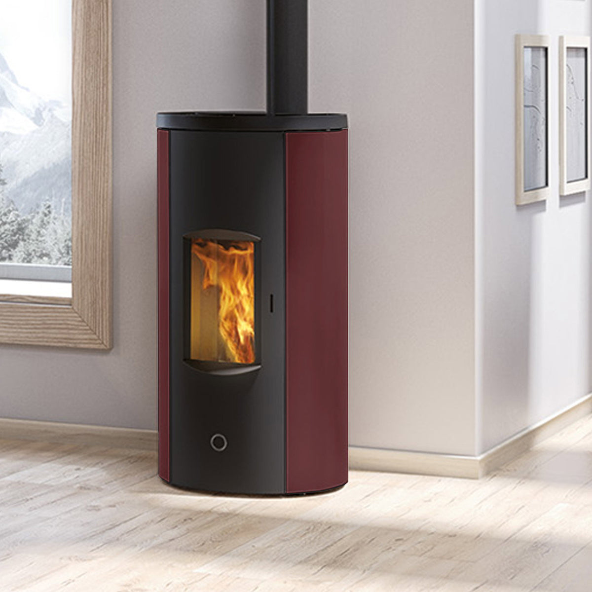 Poêle à granulés Edilkamin EK63 Like 90+ Evo acier bordeaux COAX 9,2 kW