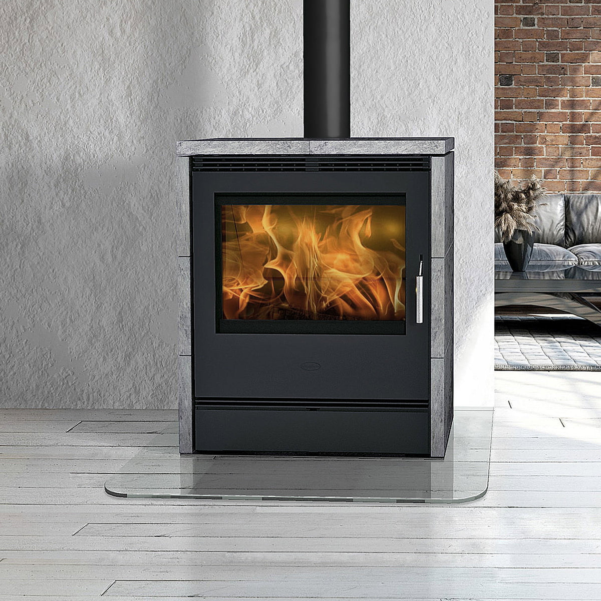 Poêle à bois Rönky R2541 10 kW acier gris, fonte et pierre ollaire