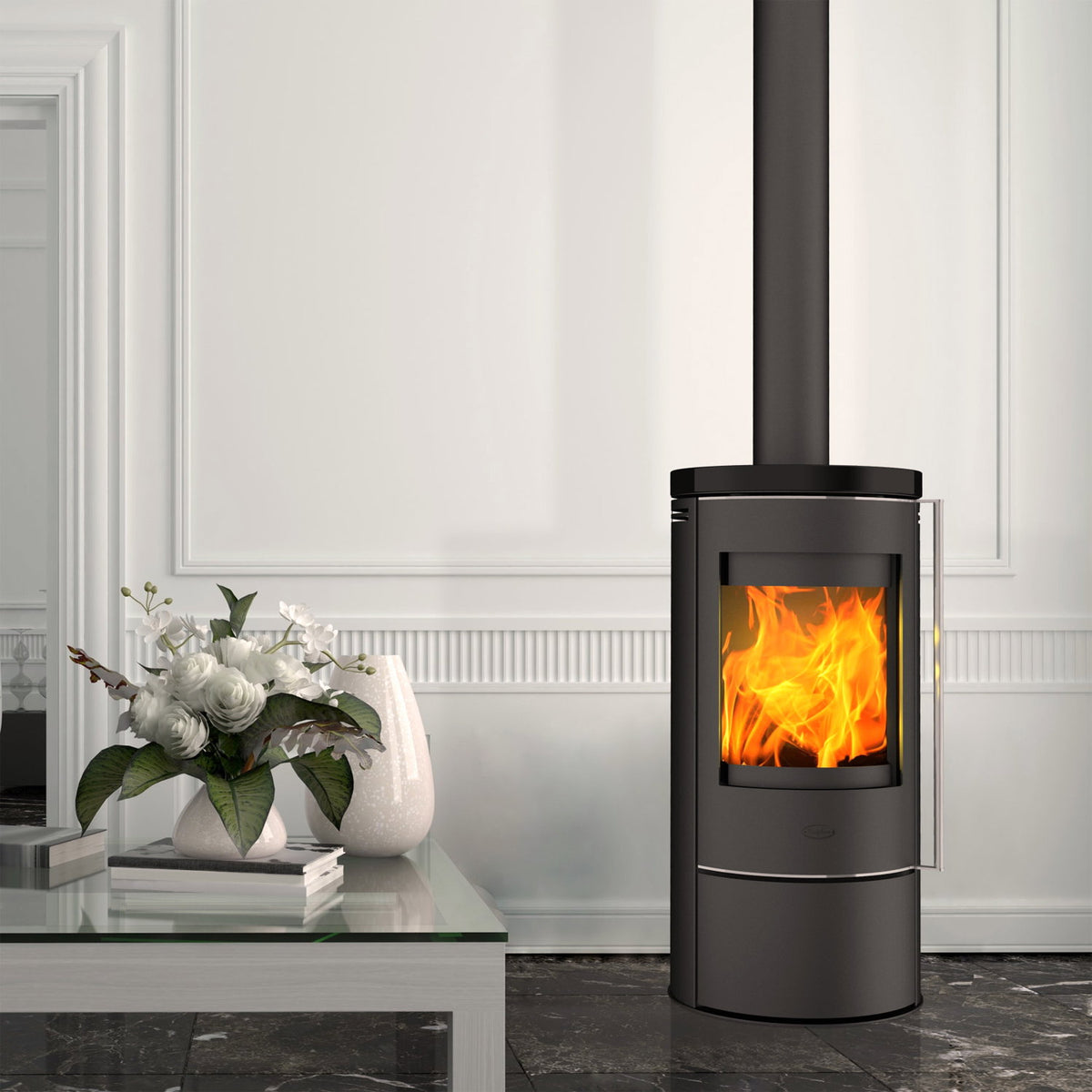 Fireplace K6014 Rondale – Poêle à bois 5 kW, acier noir et céramique noire