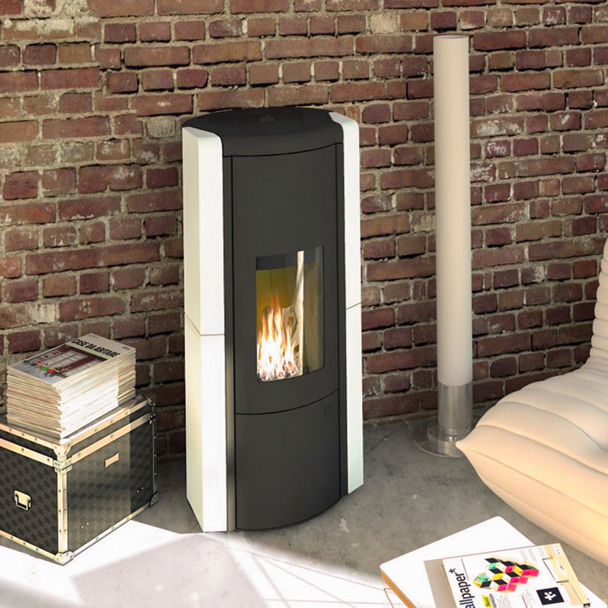 Poêle à granulés Olsberg Arina 3.0 acier noir et céramique blanc neige – 6 kW