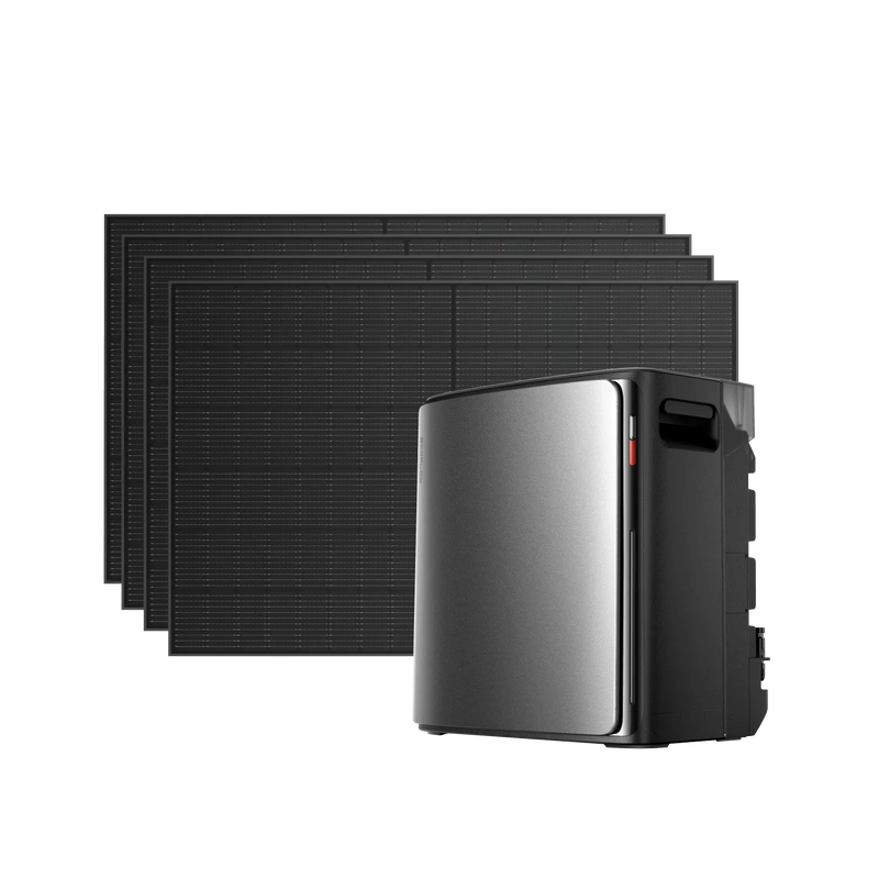 EcoFlow STREAM Ultra X avec quatre panneaux solaires rigides de 400 W, capacité 3,84 kWh