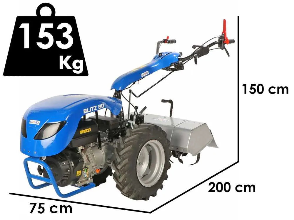 EuroMech BLITZ 80 motoculteur essence Yagmur R390 13 CV avec fraise 75 cm et attelage rapide HBS