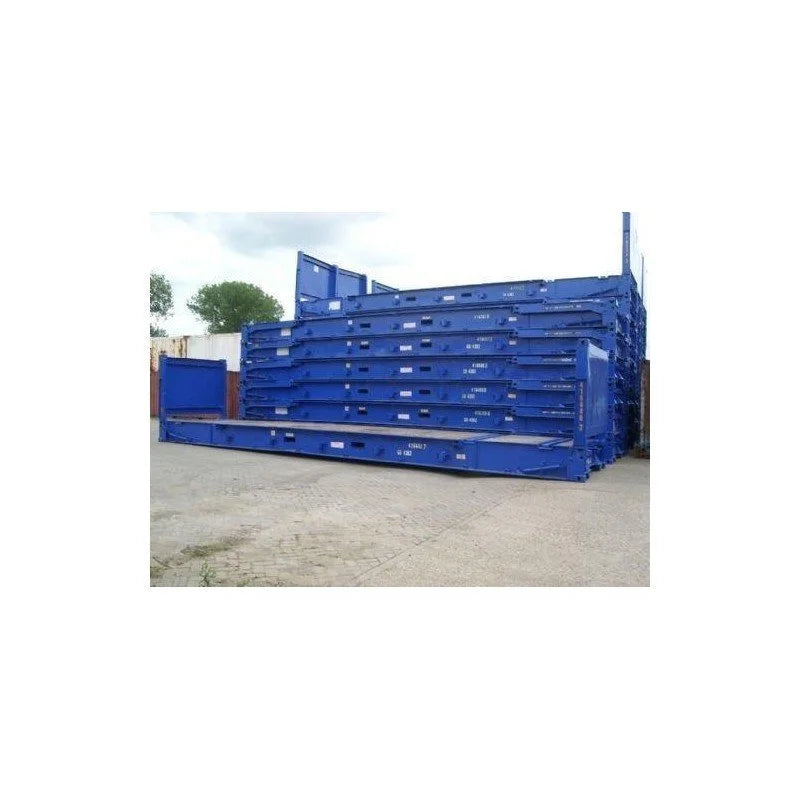 Conteneur Flat Rack 40 pieds en acier CORTEN – Transport de charges lourdes – Bleu – Réf. BG3542