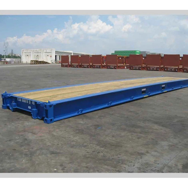 Conteneur Flat Rack 40 pieds en acier CORTEN – Transport de charges lourdes – Bleu – Réf. BG3542