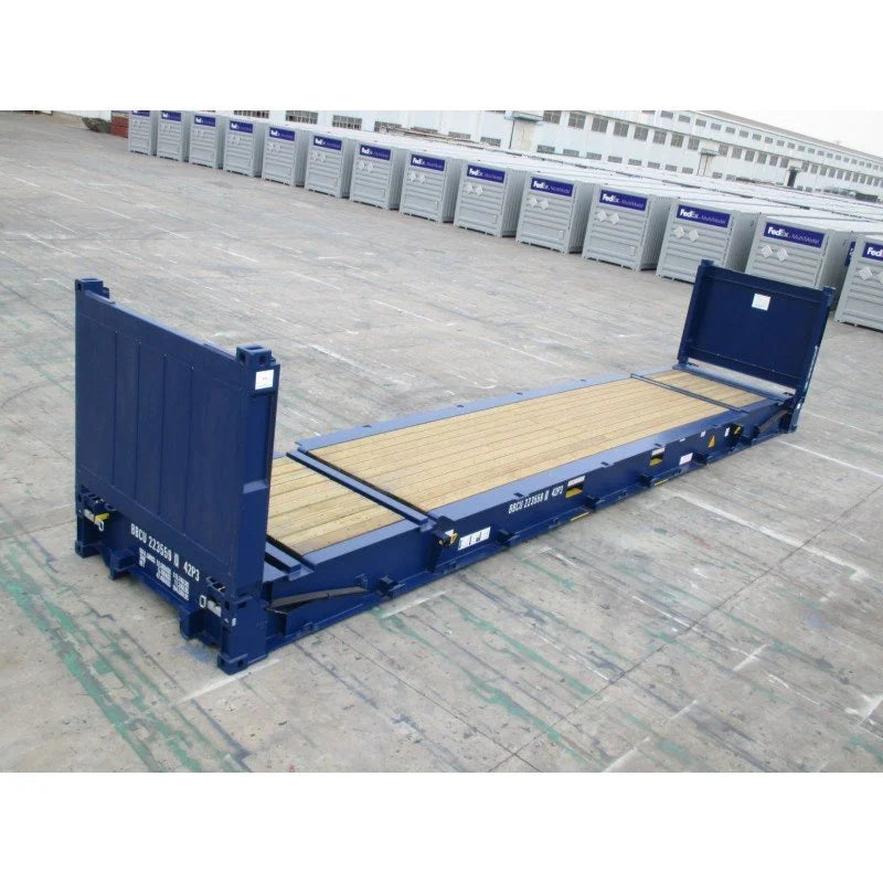 Conteneur Flat Rack 40 pieds en acier CORTEN – Transport de charges lourdes – Bleu – Réf. BG3542