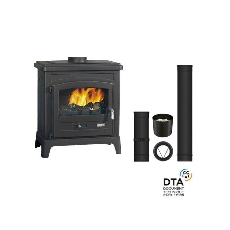 Pack poêle à bois Godin Fonteval 10 kW avec kit de conduits – Chauffage jusqu’à 250 m³