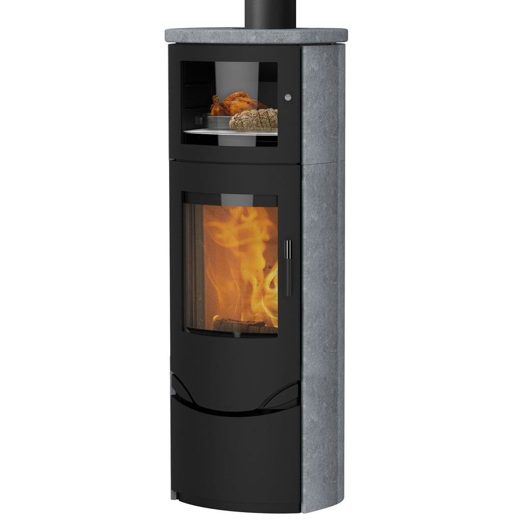 Poêle à bois Lotus Prio 7M Noir avec pierre ollaire, sortie des fumées par le haut 7 kW