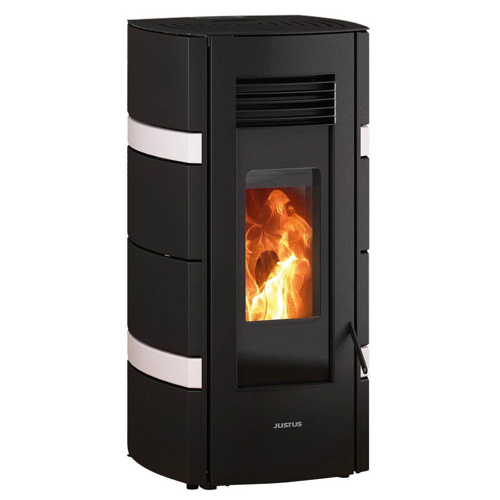 Justus Sia poêle à granulés acier noir et conStone blanc 8 kW pour 200 m³