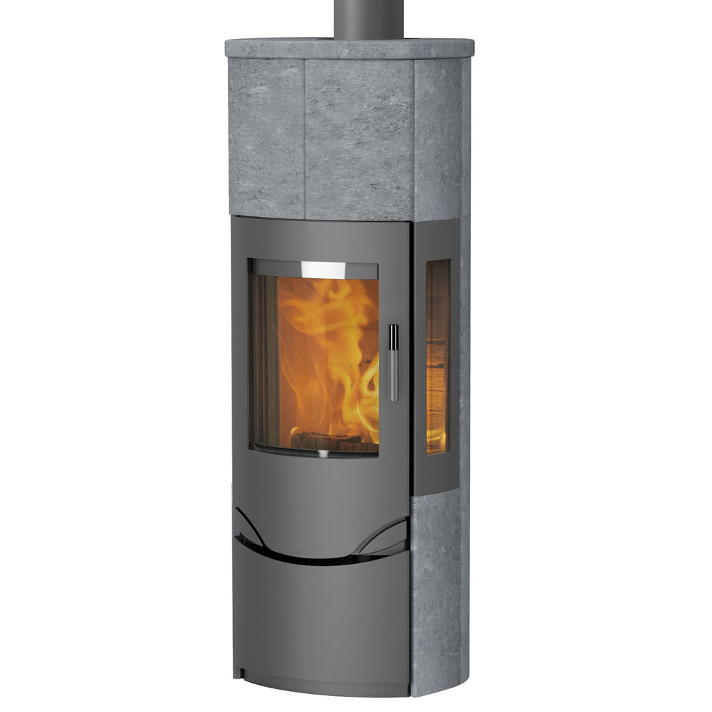 Lotus Prio M LO-333 – Poêle à bois gris avec pierre ollaire, vitre latérale et PowerStones