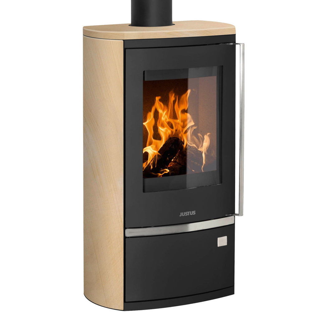 Poêle à bois Justus Reno R acier noir pierre de sable 6 kW