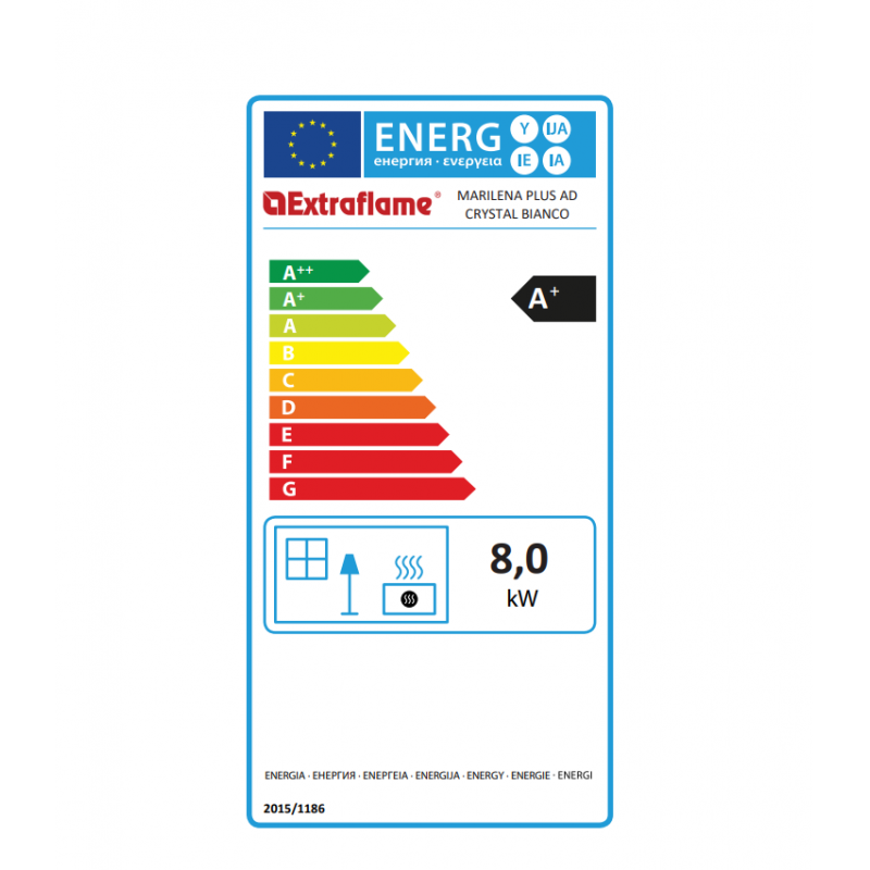 Étiquette énergétique A+ du poêle Extraflame Marilena Plus AD Crystal 8 kW