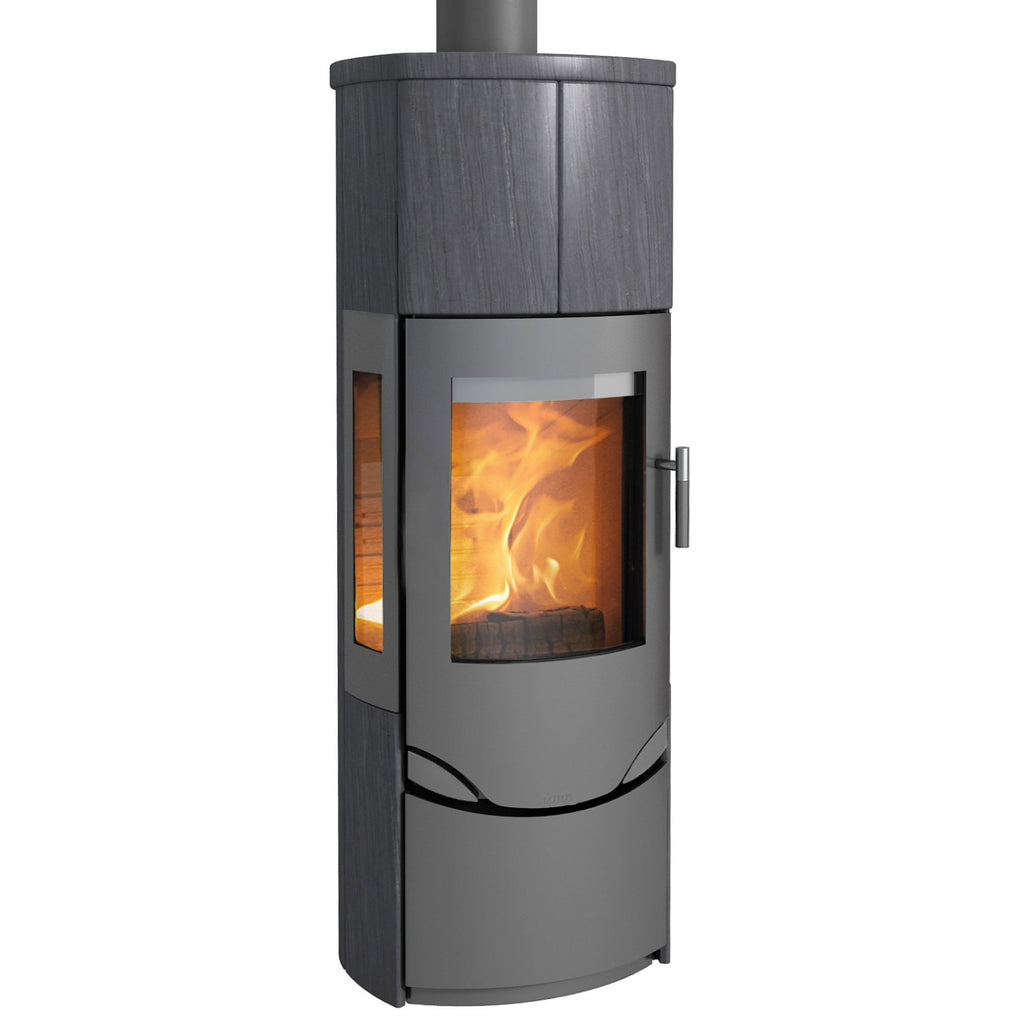 Lotus Prio M LO-338 – Poêle à bois Gris Indian Night 7 kW avec vitre latérale et pierres accumulatrices