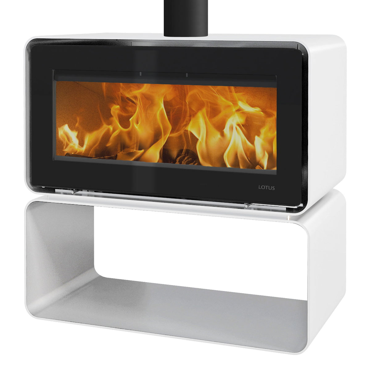 Lotus Living Cube Alpin White KS0145 – Poêle à bois 7 kW, sortie de fumée par le haut