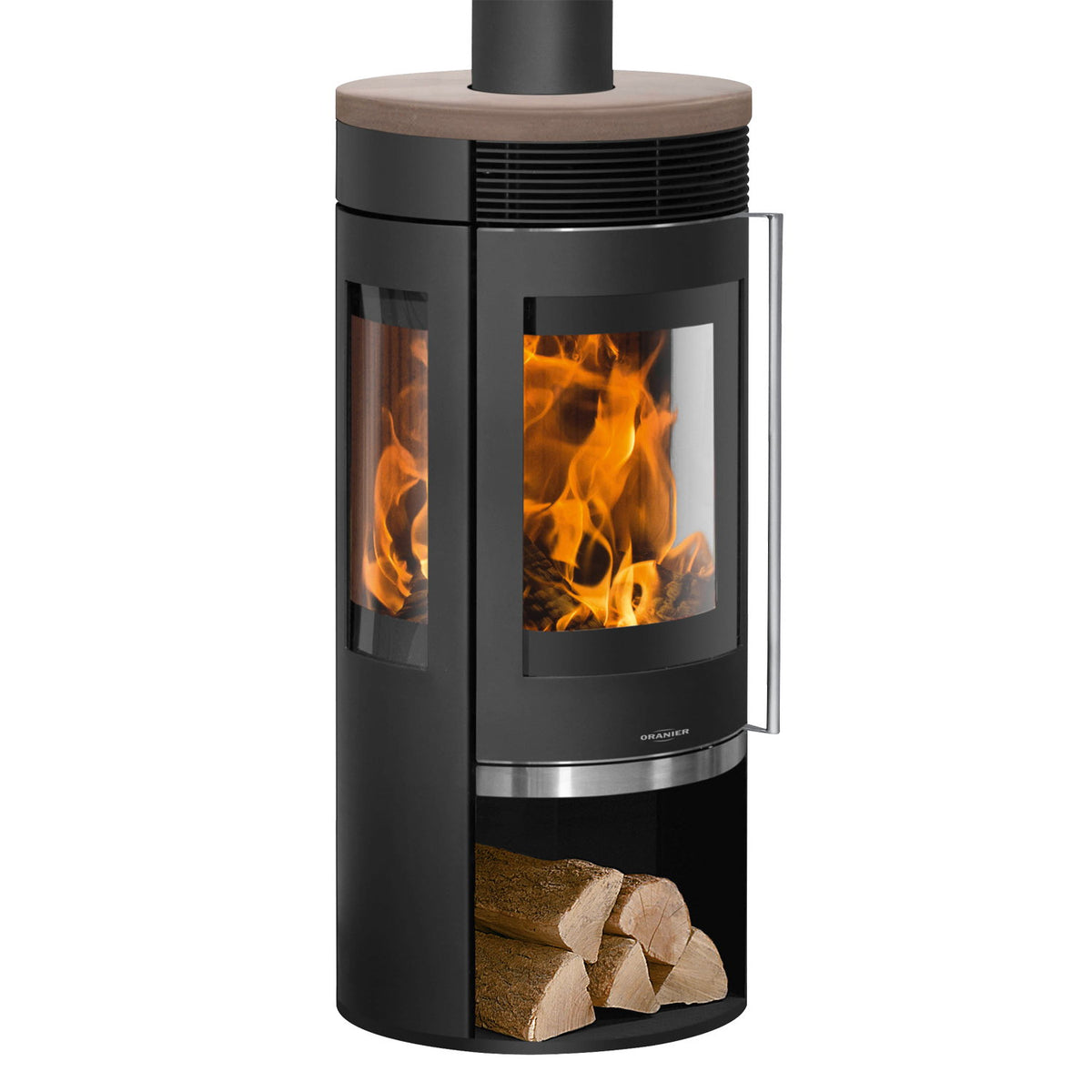 Oranier Rota TRE 2.0 – Poêle à bois acier noir, plaque céramique Grappa 6 kW