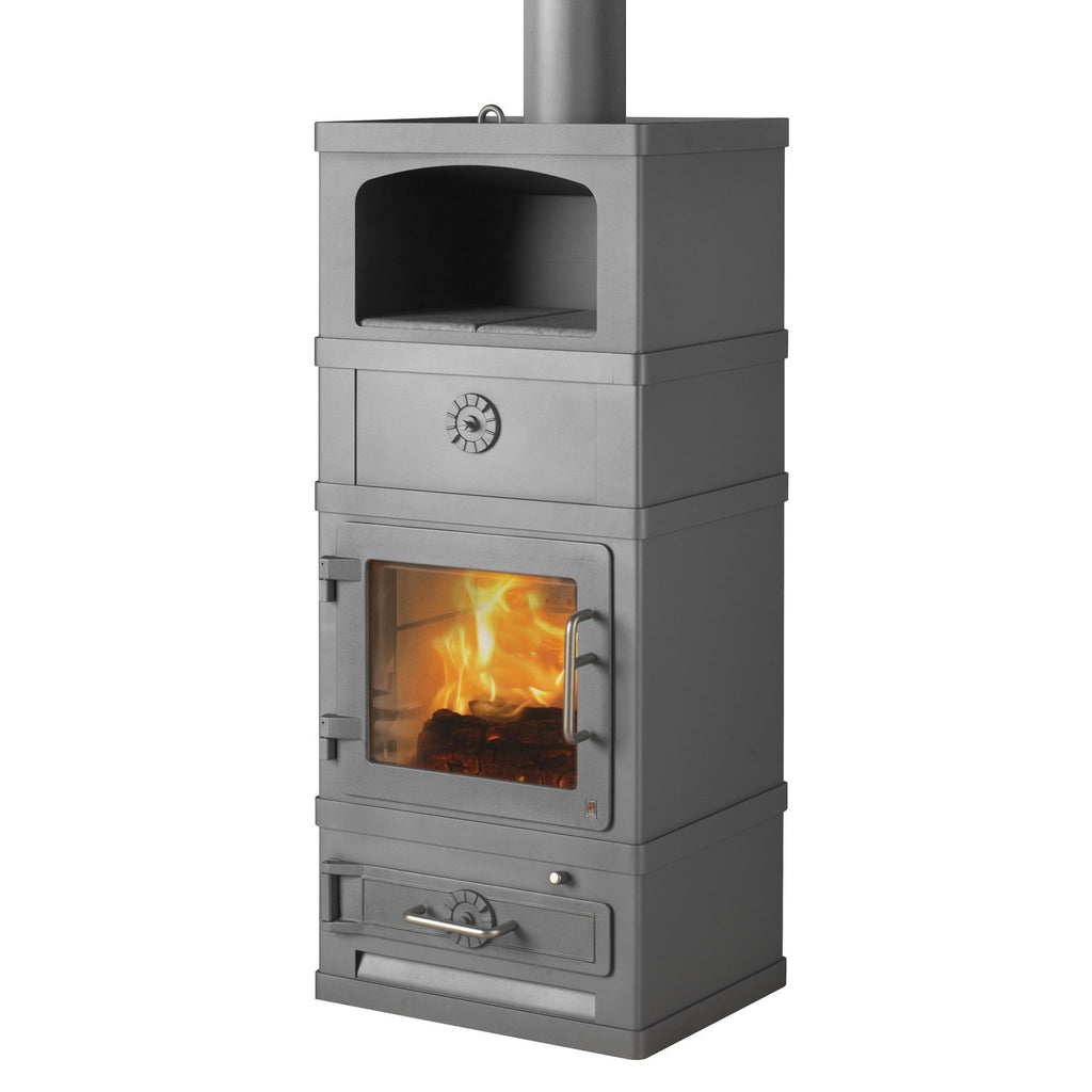 Poêle à bois Lotus 2060 gris LO-483 avec compartiment de maintien au chaud, sortie haute 8 kW