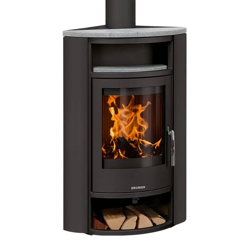 Poêle à bois d’angle Oranier Polar – Acier noir, 6,5 kW